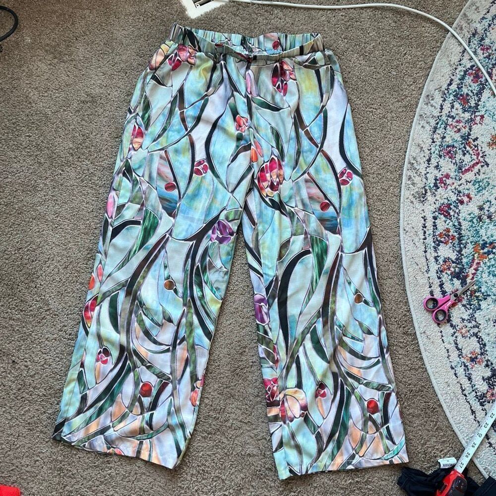 Tropical Wide Leg Pants XL Elastic Waist Resort Cruise Pockets